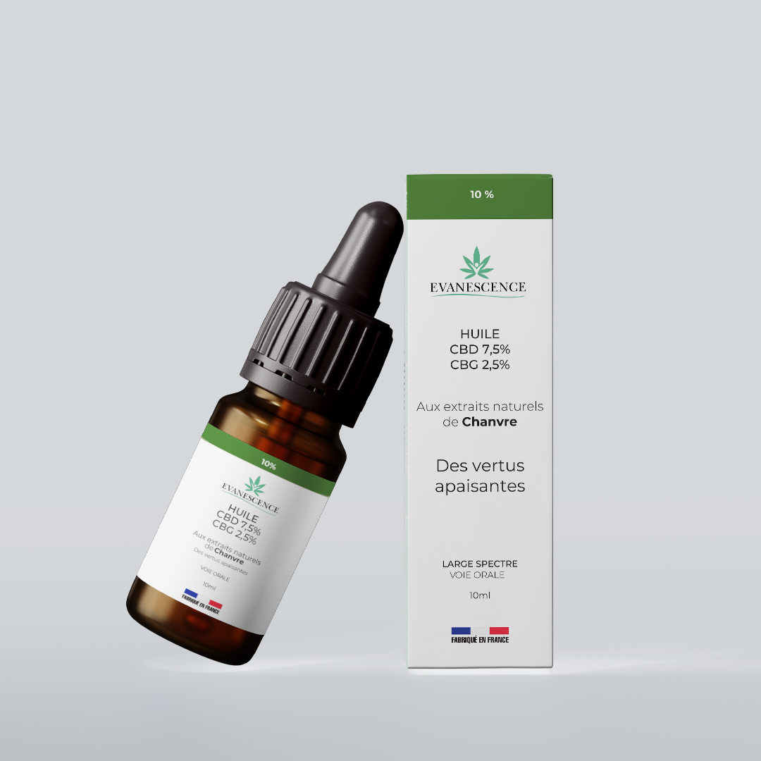 Huile de chanvre au CBG CBD Broad Spectrum 2,5% CBG & 7,5% CBD saveur Chanvre