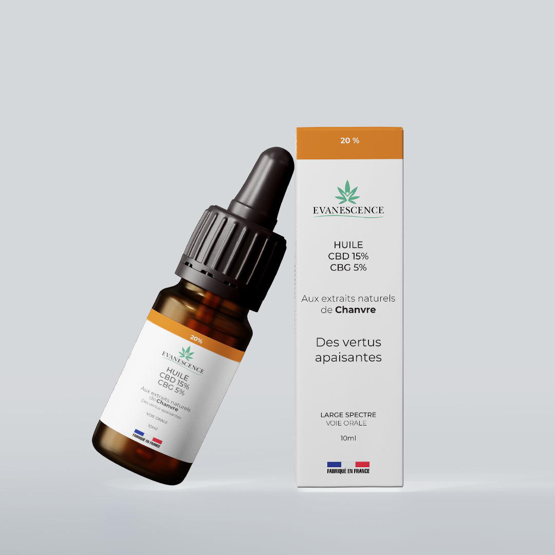 Huile de chanvre au CBG CBD Broad Spectrum 5% CBG & 15% CBD saveur Chanvre